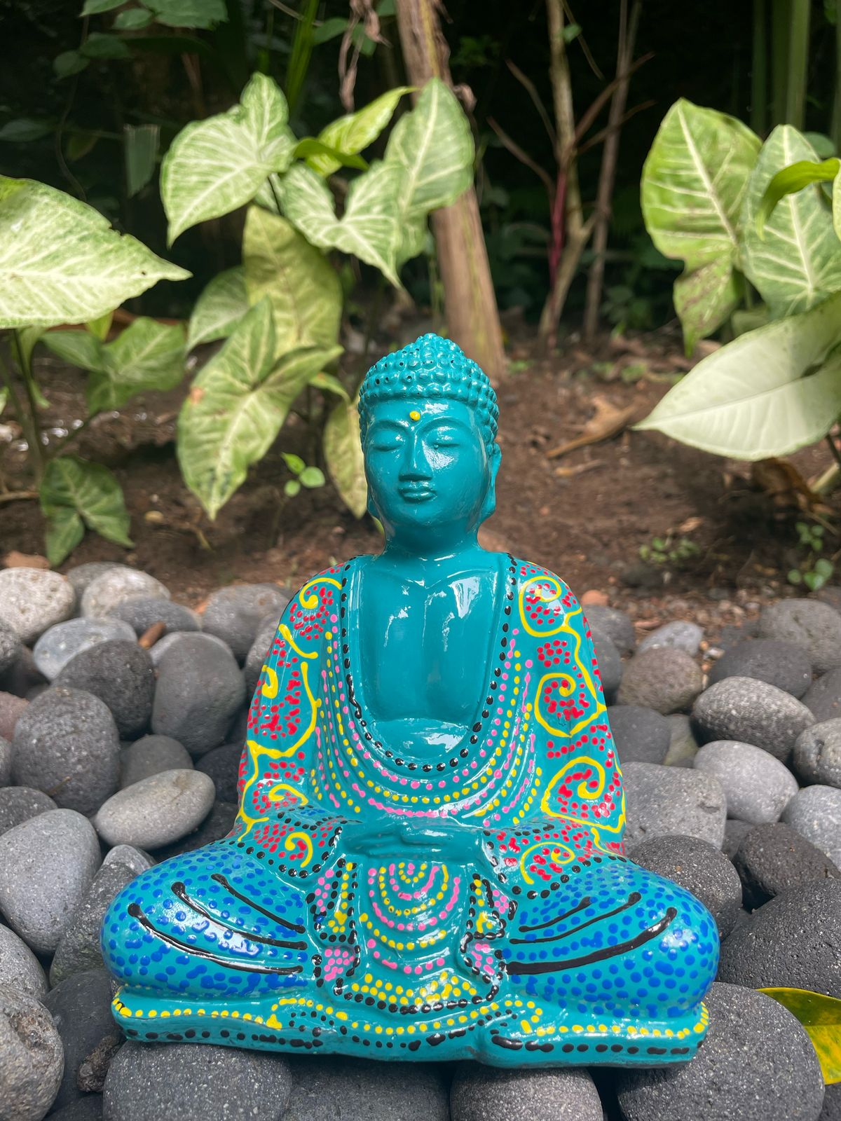 Statuette de Bouddha multicolore en résine - Fait main
