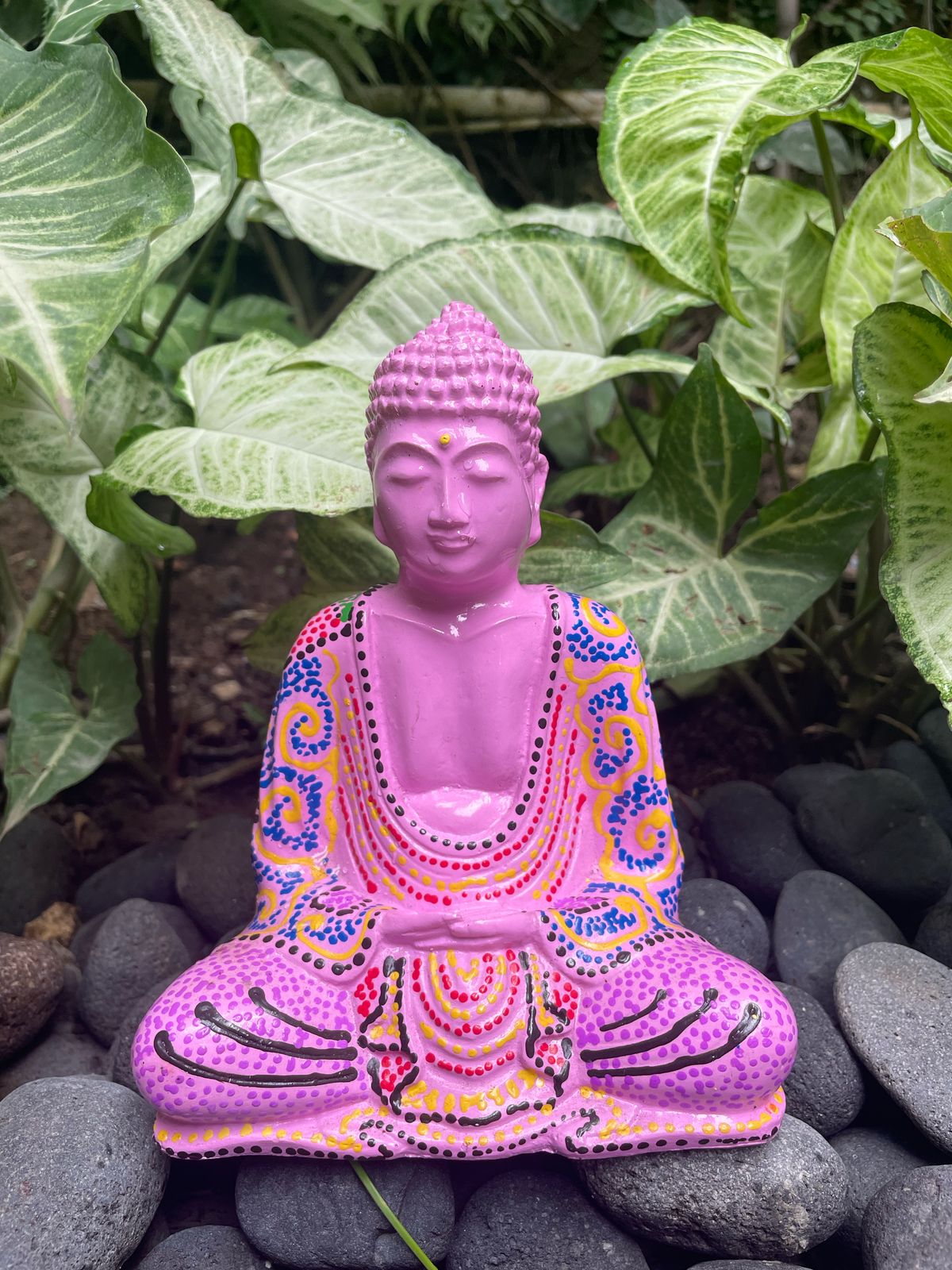 Statuette de Bouddha multicolore en résine - Fait main